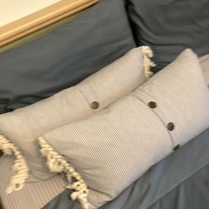 Seersucker Set of Two 12x24 Coastal Blue & White Lumbar Pillow Covers